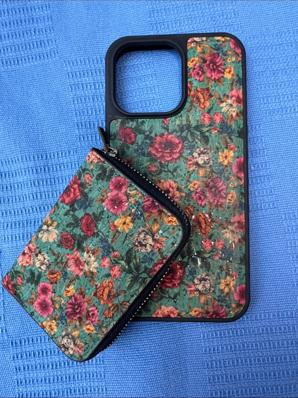 IPHONE 15Pro Max Floral Green Magnetic Zip Wallet Phone Case